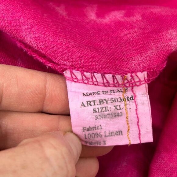 Allegra Masetti Pink Linen Dress XL Made in Italy Shift Sleeveless Mini Boho - Picture 9 of 14